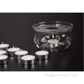 glazen theepot set met warmer en kopjes